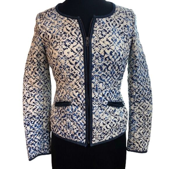 hinge Quilted Blue Patterned Blazer Size XS - Picture 3 of 14